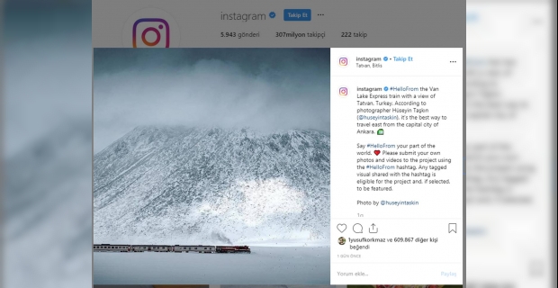 Instagram’da paylaşılan “Tatvan” fotoğrafı kentte memnuniyet uyandırdı